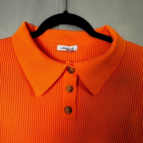 Women's White Birch Bright Orange Cropped LS Sweater Casual Collared Polo Sz L - Picture 4 of 7